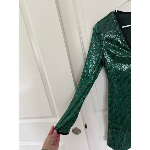 The Wolf Gang Brillo Sequin Mini Dress Green Medium - Picture 5 of 10